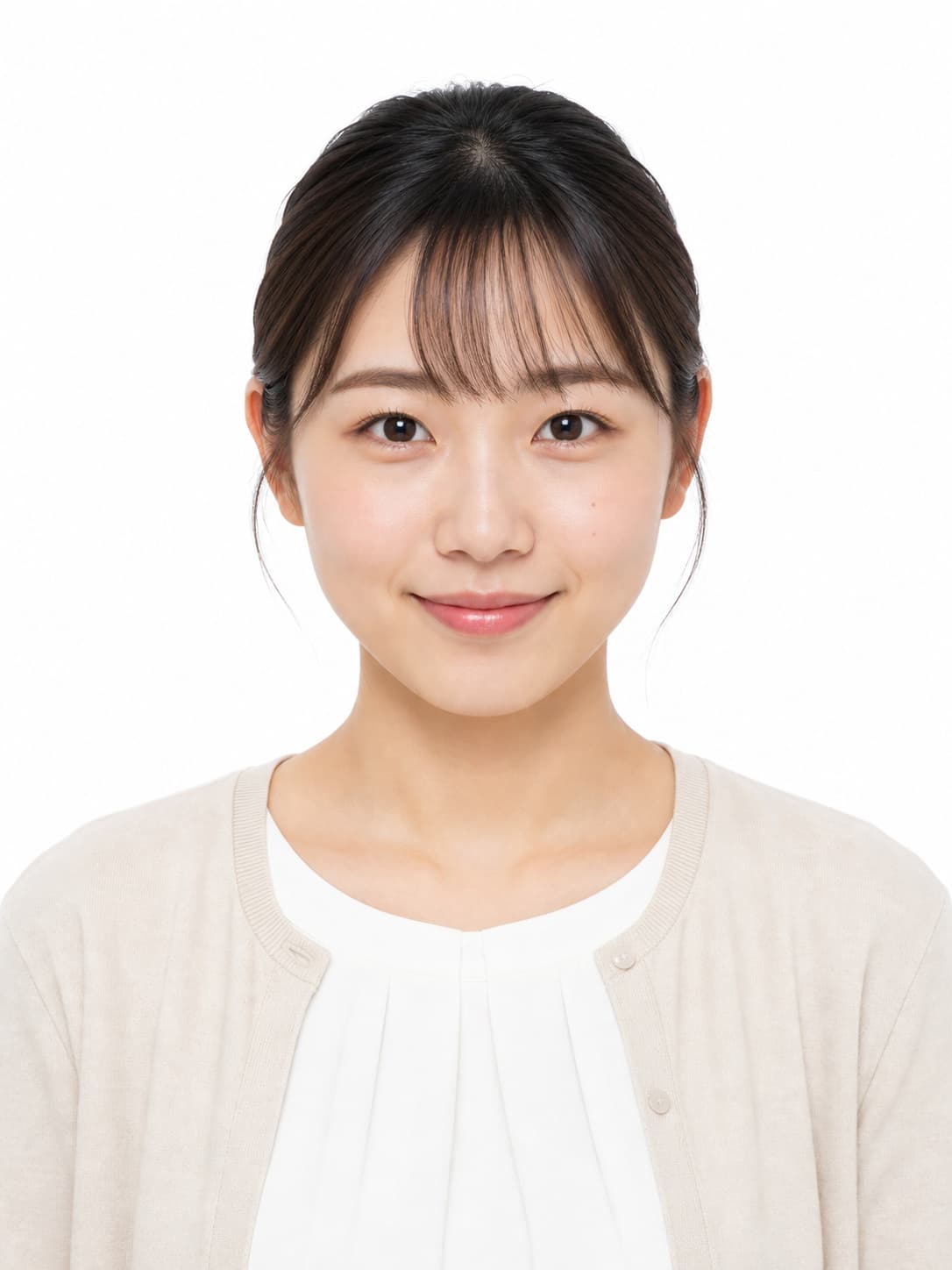 Japanese woman in business casual clothing on a white background